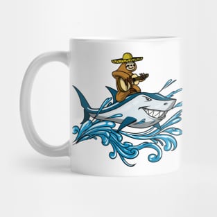 Lazy Sloth With Guitar Riding Shark Mug